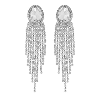 Oval Rhinestone Crystal Halo Drop Tassel Earrings - Born To Glam