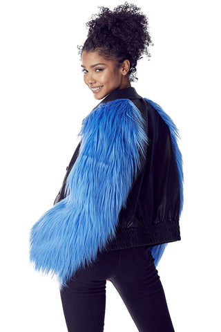Blue Faux Fur Sleeves Jacket - Born To Glam