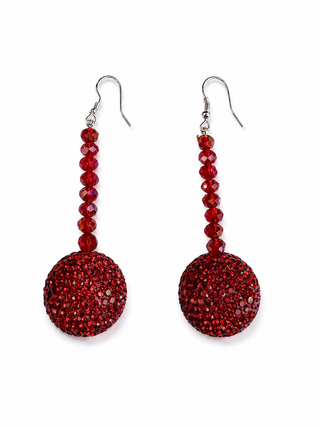 Red Crystal Pave Ball Drop Earrings