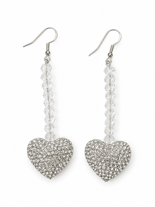 White Crystal Heart Drop Earrings