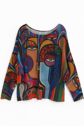 BTG_FLATLAY_CANDIDATE | blue-picasso-abstract-face-knit-sweater