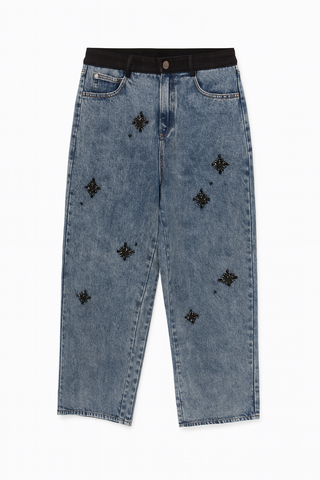 BTG_FLATLAY_CANDIDATE | blue-embellished-straight-leg-jeans