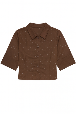 BTG_FLATLAY_CANDIDATE | brown-polka-dot-cropped-button-top