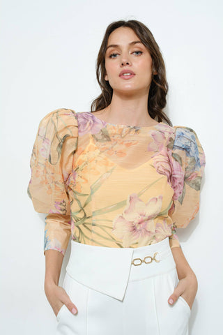 Sheer Floral Puff-Sleeve Blouse - Born To Glam