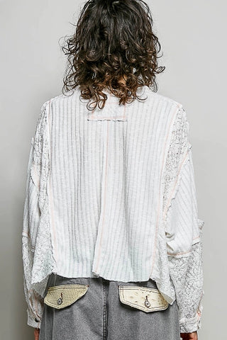 Off White Lace Patchwork Balloon Sleeve Crop Top