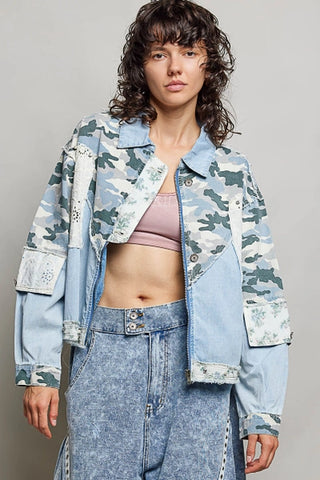 Patchwork Camo Denim Statement Jacket