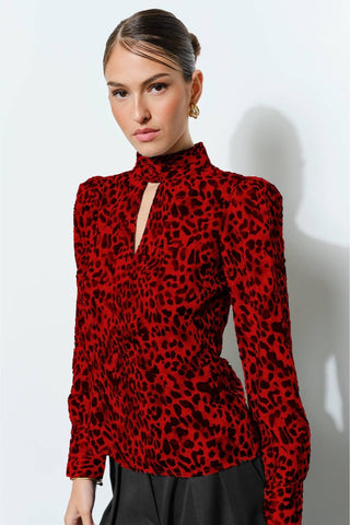 Leopard High Neck Long Sleeve Blouse - Born To Glam