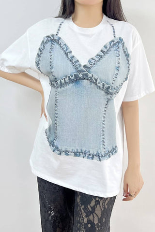 Denim Illusion Bow Graphic Tee - Born To Glam