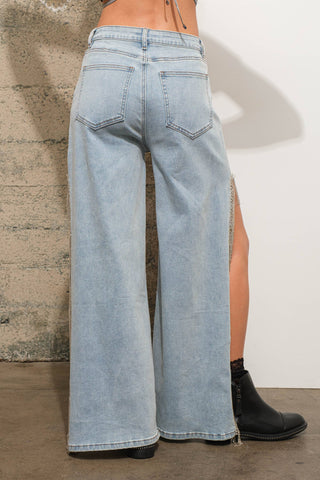 Open Side Rhinestone Fringe Jeans - Born To Glam