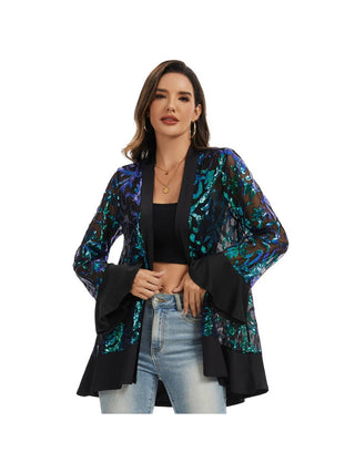 Mermaid Sequin Mesh Sheer Sleeve Jacket styled