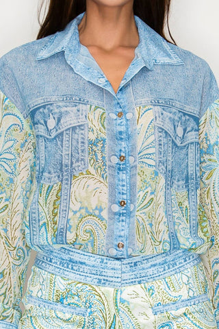 Paisley Denim Effect Chiffon Shirt & Shorts Set