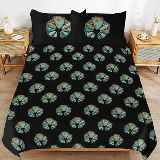 Baha Ranch Turquoise Naja Design 3-Piece Bedding Set (1 Duvet Cover + 2 Pillow Shams) – 102"×90" - Born To Glam