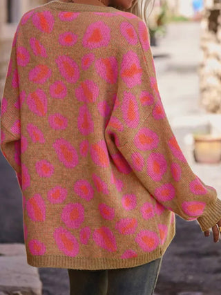 Fuchsia Leopard V-Neck Sweater styled