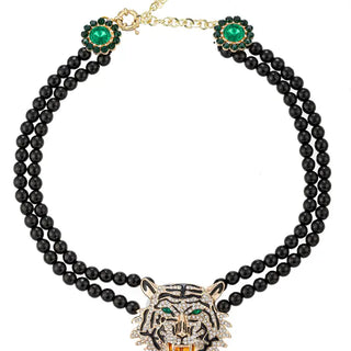 Tiger Head Black Onyx Statement Necklace