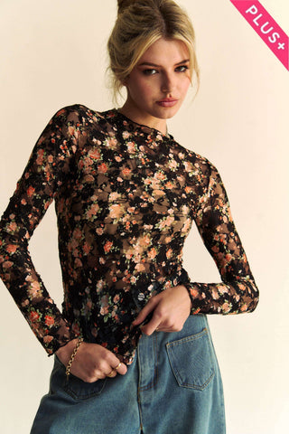 Floral Print Mesh Layerin Top - Born To Glam