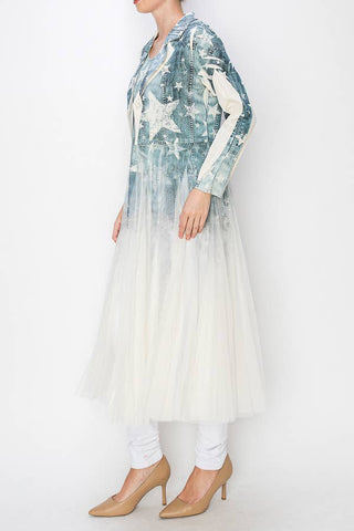 Beige Star Tulle Blazer Cardigan - Born To Glam