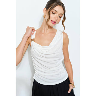 Gold Accent Draped Cowl Neck Sleeveless Top - Born To Glam