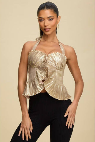 Metallic Pleated Halter Top - Born To Glam