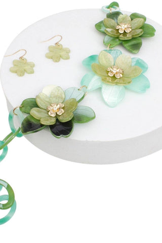 Green Links 3D Flower Necklace - Born To Glam