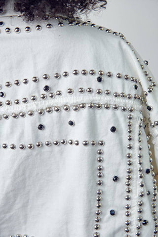White Studded Oversized Denim Jacket - Born To Glam