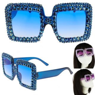Rhinestone Oversized Square Frame Sunglasses - Born To Glam