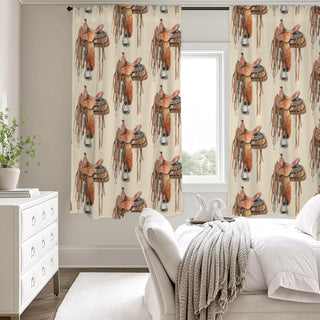 Baha Ranch Saddle Print Window Curtain Drapes 52"x63" Made in America - Born To Glam