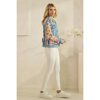 Denim Jacket with Floral Organza