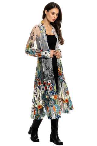 Long Floral Embroidered Duster - Born To Glam