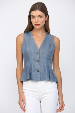Denim Peplum Button Vest