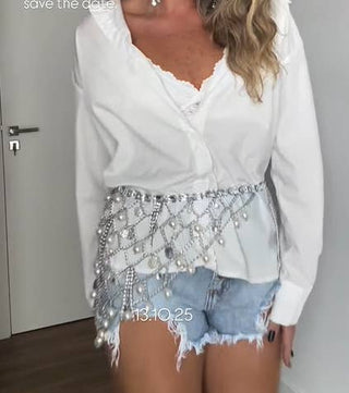 Pearl Chain Belt Mesh Skirt - Picture Color