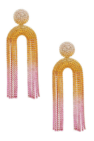Fringe Sunset Pave Long Arched Earrings - Born To Glam