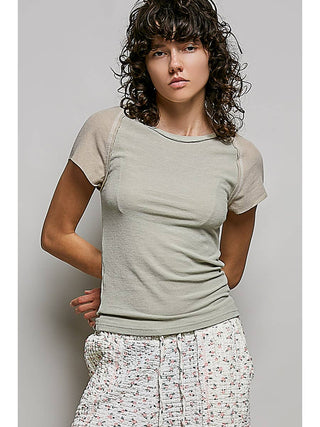 Sage Cream Contrast Raglan Fitted Top duplicate