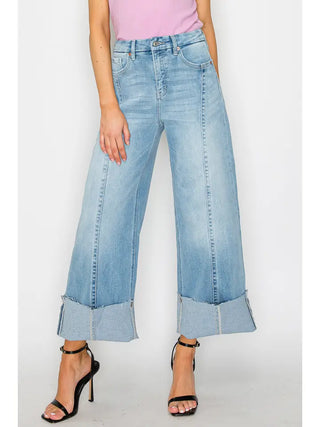Light Wash Wide Leg Cuffed Jeans