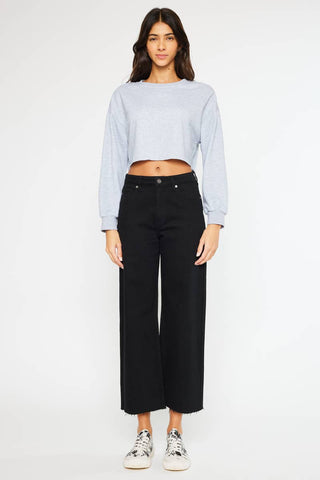 High Rise Black Crop Wide Leg Stretch Jeans - Born To Glam