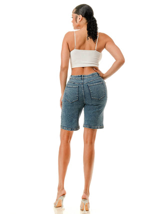 Blue Embellished Pearl Cut-Out Shorts by SALT