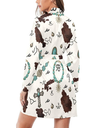Turquoise Western Cowgirl Print Satin Robe — Faire photo 3