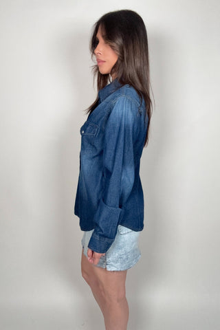 Western Snap Buttons Dark Denim Shirt - Born To Glam