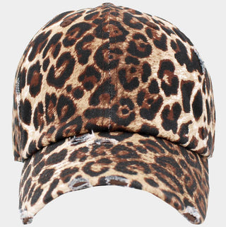 Leopard Print Baseball Cap Distressed Hat Vintage Style