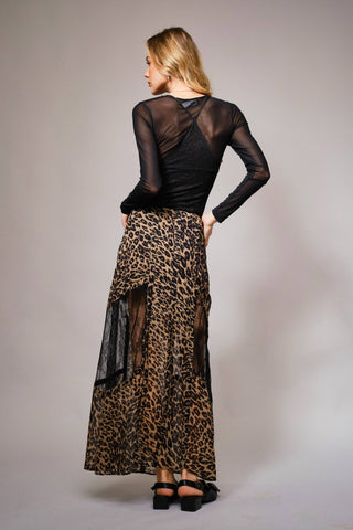 Leopard Lace Panel Maxi Skirt - Born To Glam