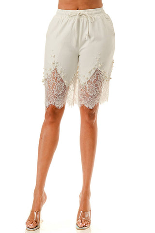 White Lace Denim Shorts - Born To Glam