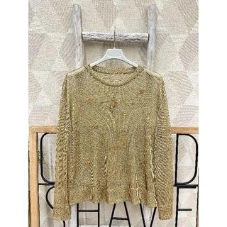Gold Embellished Long Sleeve Top