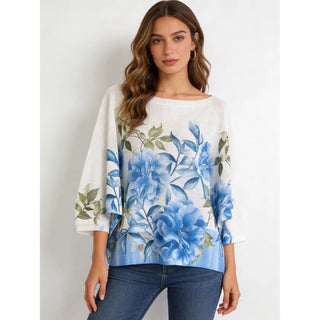 Ivory Blue Floral Print Top