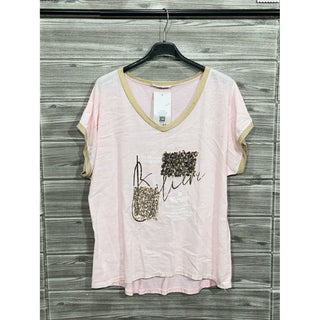 Pink Sequin Embellished Graphic Top