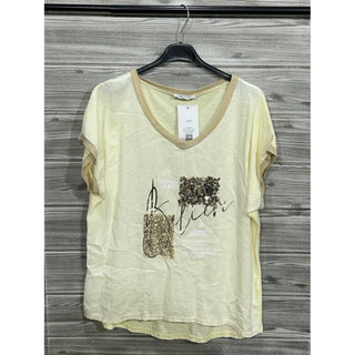 Yellow Sequin Embellished Graphic Top
