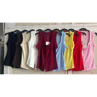 Black Button Front Ribbed Tank Top