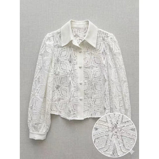 White Lace Button Down Blouse