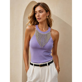 Purple Embellished Sleeveless Top