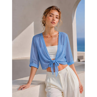 Blue Sheer Tie Front Top