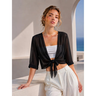 Black Sheer Tie Front Top