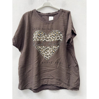 Chocolate Brown Leopard Heart Kind Heart Graphic Tee